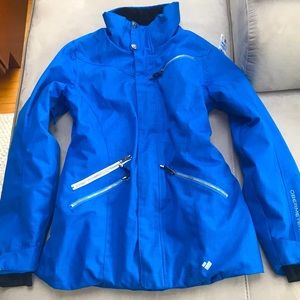 Obermeyer girls ski jacket. Zippered closing  with Velcro wind flap. Size 14-16